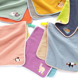 【キッズフェイスタオル／今治タオル】のんびりアニマルの刺繍がかわいい。LAZY ANIMALS