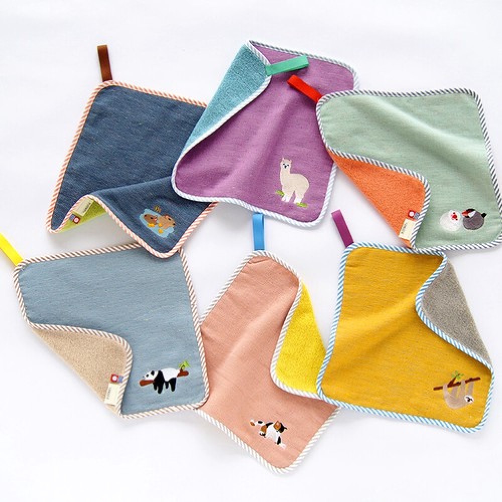【キッズハンドタオル／今治タオル】のんびりアニマルの刺繍がかわいい。LAZY ANIMALS